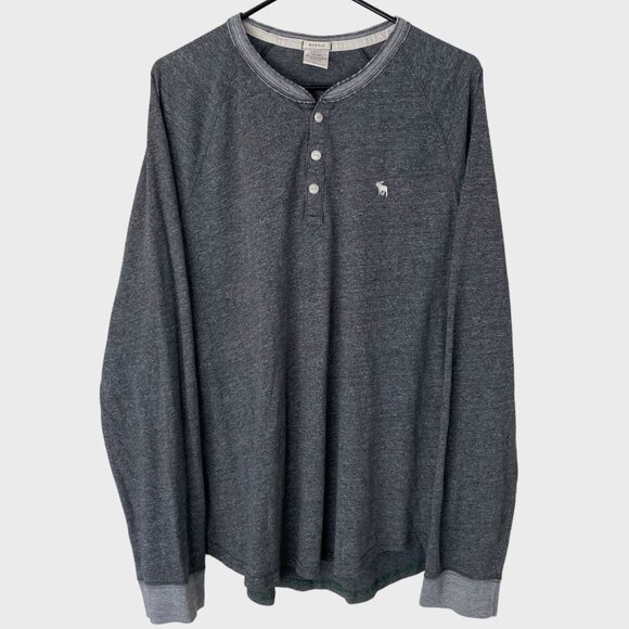 Abercrombie & Fitch Henley Shirt Gray Men's Size XL Long-Sleeve Muscle Fit - Picture 1 of 11